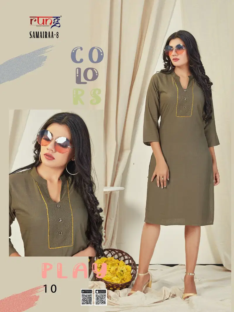 Rung Samairaa 8 Fancy Ethnic Wear Rayon Designer Kurti Collection